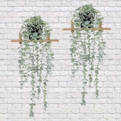 QQdou Kunstpflanze, Künstliche Pflanze Hängend, Eukalyptus Hängepflanze Künstlich, Künstliche Pflanzen mit Töpfen, Kunstpflanzen wie echt, Büro Wohnzimmer Indoor Outdoor Hausgarten Decor(2Stück)