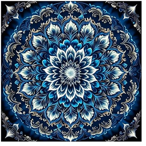 GLIDIAM 40x40cm Diamond Painting Mandala Blau, Diamant Malerei Bilder Blumen Mandala, DIY Full Drill Basteln Erwachsene, Mosaik Stickerei Kreuzstich Geschenk für Wanddeko Wohnzimmer Schlafzimmer