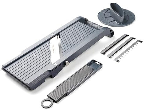GLOBAL Mandoline GSL-95/BC – Premium Gemüsehobel 95 mm | Mit 3 Julienne-Klingen & Fingerschutz | Stufenlos verstellbar, BPA-frei, 100% Made in Japan