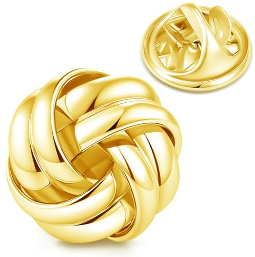 HONEY BEAR 1 Stück Broschen Pins Knoten Twisted für Herren/Damen Anzug Hemd, Geschäft Hochzeit Geschenk (Glänzendes Gold)