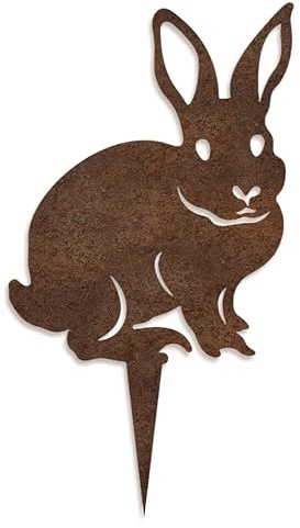 Decoration Jardin Exterieur Lapin en Metal (23x30 cm) - Animaux Metalliques | Decoration Fer Forgé pour Jardin - Piquets Decoratifs D'Extérieur a Planter Dans le Sol