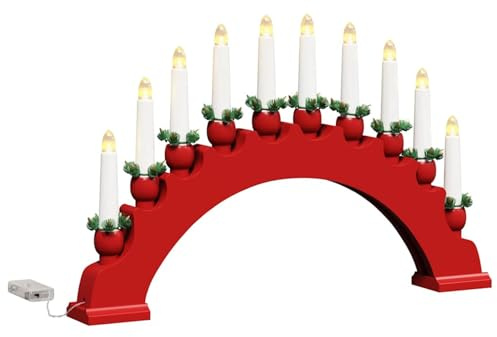 Gecheer Arco di Candele di Natale con 10 Candele LED Rosso, in Legno Massello di Pino, per Mensole e Davanzali, Creando Atmosfera Accogliente per Decorazioni Natalizie