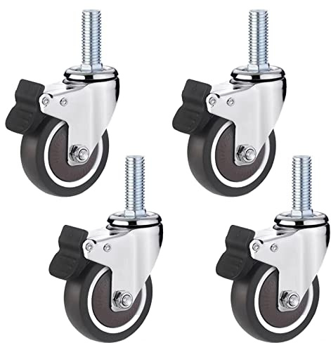 Hochleistungs-Möbelrollen, Lenkrollen mit Gewindeschaft und metrischer Größe M12, gummierte Trolley-Bewegung for Einkaufswagen, Industrieausrüstung, 4er-Pack(Brake,Ø75mm)