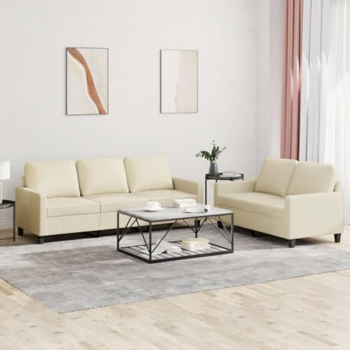 RMIHSJG 2-TLG. Sofagarnitur mit Kissen Creme Kunstleder, Langlebiges Schmutzabweisendes Sofa Set, Modernes Design mit Robustem Gestell für Wohnzimmer, Bequeme Polsterung