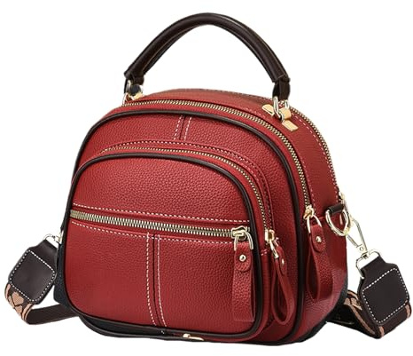 Sac fourre-tout en cuir - 550 g - Tendance - Pour les voyages - Grande capacité - Avec sangle réglable pour cosmétiques, coussin d'air, rouge à lèvres, Rouge, Refer to description
