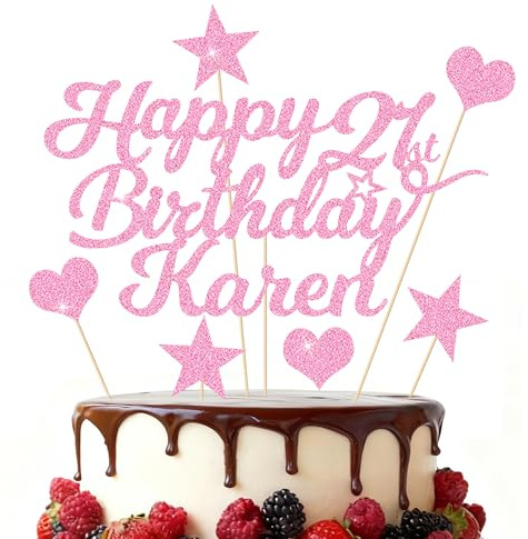 EDSG Happy Birthday Cake Topper, Personalised Cake Toppers, Double-Sided Glitter Birthday Party Decoration, Cake Topper 13th 16th 18th 21st 30th 40th 50th 60th 80th (Baby Pink)