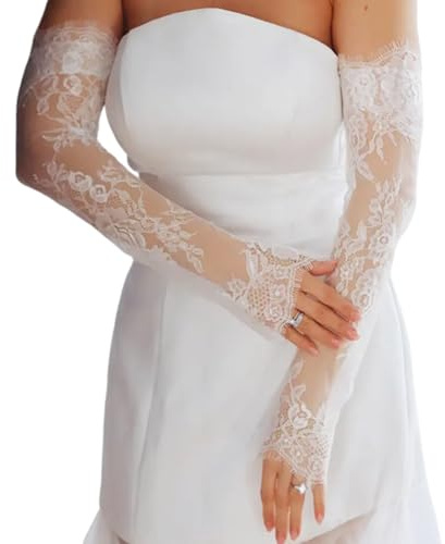 Murye Transparente Tüll-Handschuhe, Spitze, Brauthandschuhe mit Ellenbogenlänge für Hochzeitszeremonie, Armstulpen für formelle Veranstaltungen, Versammlungen, Armabdeckung, weiß, One size