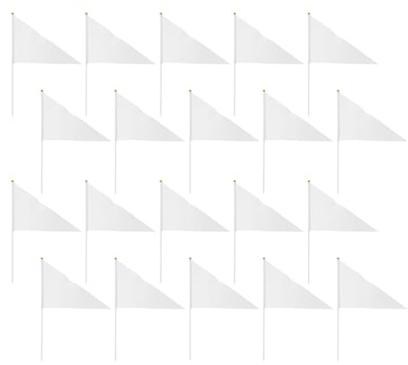 BAZEITFLOW 20 Bandierine Triangolari Bianche Piccole Portatili su Bastone in Plastica Robusta e Poliestere, Bandiere da Competizione Leggere con Asta Integrata, per Feste All’aperto,