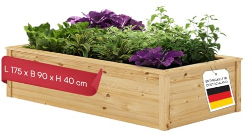 STEELSØN Theemin Hochbeet 175x90x40 cm, Natur, mit UV-Schutzlackierung | Pflanzenkübel, Kräuterbeet aus Lärchenholz, Gartenbeet,Beet wetterfest, Pflanzenkasten für Garten, Kräuterbeet Holz