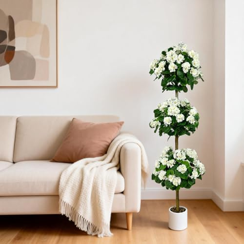 con Maceta De Geranio De Tres Bolas De Plástico - Moldeada por Soplado, Redonda, Color Blanco, Decorativa, para Interior