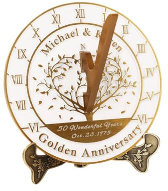 bo2yuan5 Personalisierter Sonnenuhr-Kompass – Vintage-Messing, gegossen, massiv poliert, Sonnenuhr mit römischen Ziffern, Hochzeit, antikes Gartenornament für Outdoor-Dekoration