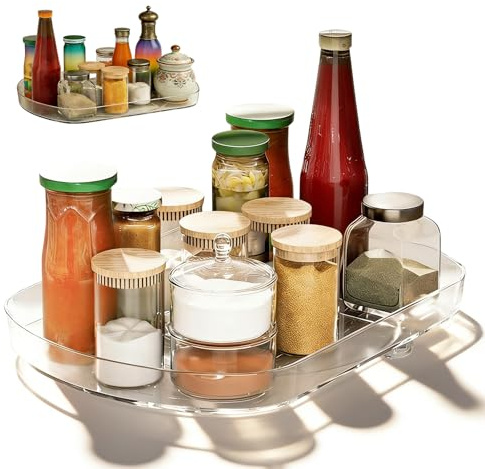 Drehteller Kühlschrank Organizer, 360° Drehbar Drehplatte Rechteckig Lazy Susan Multifunktionales Küchenorganizer Drehtablett für Kühlschrank Küche Gewürz Organizer 40x28cm