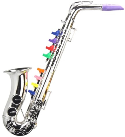 Sassofono giocattolo per bambini, strumento musicale con tasti codificati a colori, giocattolo educativo dorato per feste di compleanno di ragazzi e ragazze, argento