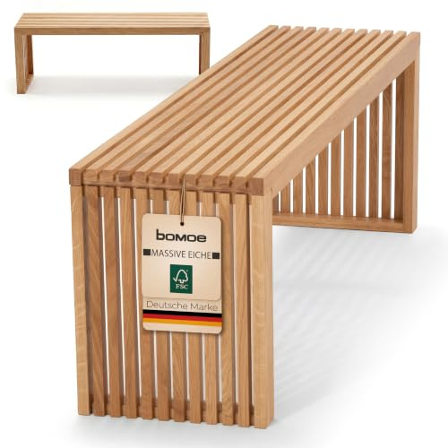 bomoe Holzbank FSC® Eichenholz Massiv Geölt Lamellen-Sitzbank bis 250 kg | 120x33x43cm 120cm lang Flur Garderobenbank Flurbank Sitzbank Holz Küche Esszimmer Badezimmer Bank Essbank Eichberg
