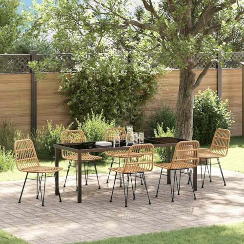 Ziaphsol Garten Essgruppe 7-teilig Braun aus pulverbeschichtetem Stahl modernes Design wetterfest für Terrasse Balkon Gartenmöbel Set mit Tisch und 6 Stühlen