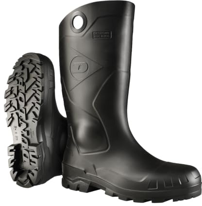 DUNLOP Chesapeake Steel Toe Rubber Work Boots, Black, Size 9