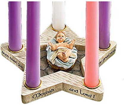 Religious Gifts Star Advent Wreath Candle Holder with Removable Baby Jesus Christ Christmas Decoration