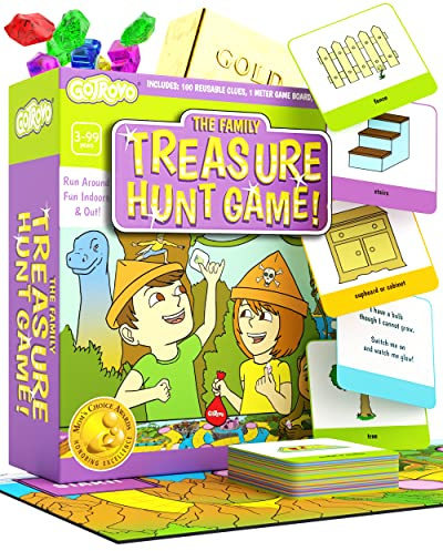 GOTROVO The Family Treasure Hunt Game! Indoor Adventure Board Game for Kids 4-8, Solve Clues Together to Find Jewels and a Surprise Gold Bar Reward – Great for Parties and Playdates