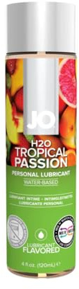 JO H₂O Tropical Passion Flavored Lube – Edible Water Based Personal Lubricant, Sugar Free Tropical Passion – 4 fl oz