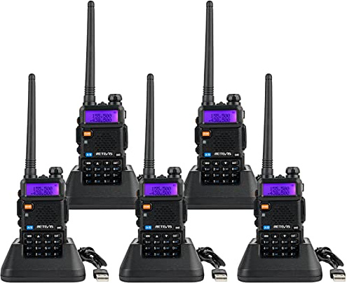 Retevis RT5R Hunting Walkie Talkies, Professional 2 Way Radio Long Distance with Emergency Alarm, VOX, FM, 128 CH, Shooting Radios for Hunting, Emergency Rescue (Black, 5Pcs)
