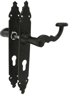 Amig - Ensemble de poignées Mod. 100PB | 280 x 44 mm | Poignée en Zamak avec plaque en acier | Finition noire | Inclut une rosace Europrofil | Carré de 8 mm | Style Rustique Forgé à la Main