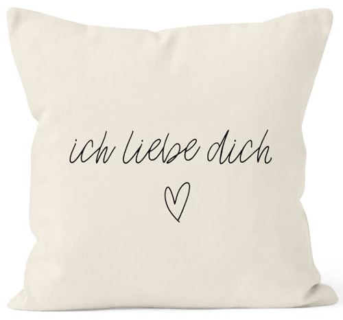 MoonWorks Kissenbezug Kissenhülle Ich Liebe Dich Liebe Love Geschenk Deko-Kissen Baumwolle Natur 40cm x 40cm
