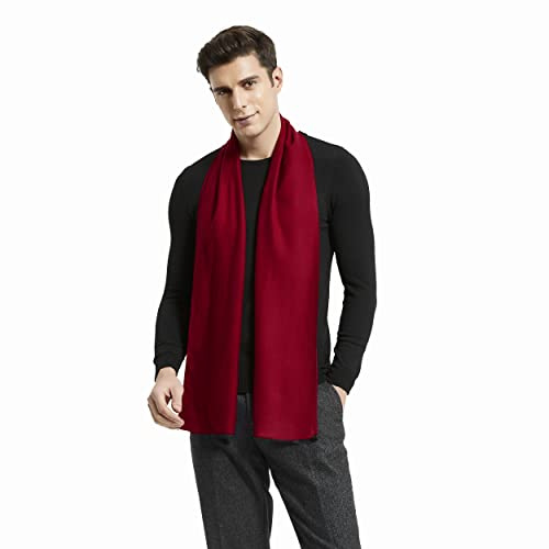 Glen Mila Bufanda clásica de invierno para hombre, de cachemira, larga, lisa, formal, suave, para hombre, Borgoña