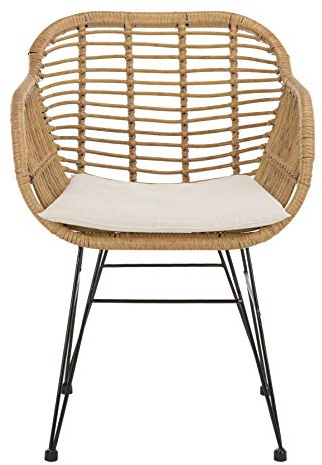 SAFAVIEH Outdoor Collection Alton Light Brown Rattan/Beige Seat Cushion 3-Piece Patio Lounge Bistro Set with Table (PAT9004C)