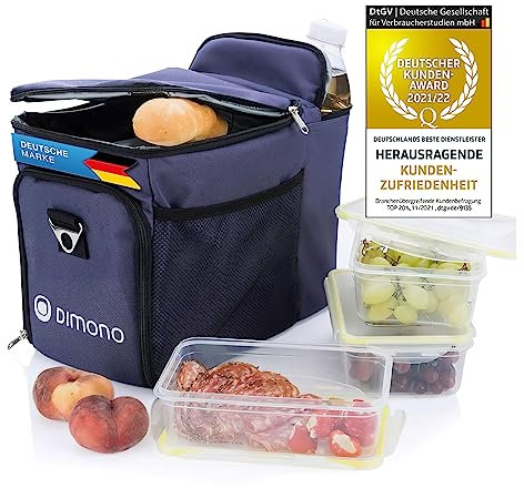 Dimono® Kühltasche Picknicktasche 15 Liter mit 3 Brotzeitdosen - Lunchtasche Isotasche für Mittagessen inkl. 3 Boxen, Kühlakku