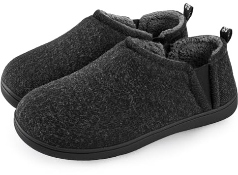 Snug Leaves Men's Faux Wool Slippers Comfy Warm Winter House Shoes with Elastic Gores Dark Gray, 11-12 US