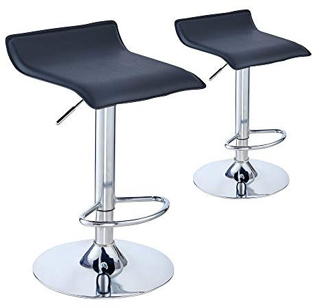 Panana Pair of Bar Stools, Breakfast Bar Stool with Chrome Footrest and Base Adjustable Swivel Gas Lift PU material Comfy Pub Dining Padded Kitchen counter Stool (Black)