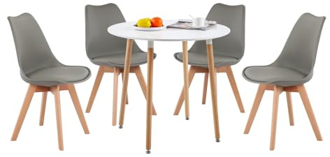 DORAFAIR Set aus Runder Küchentisch und 4 Skandinavischen Stühlen, für Küche Esszimmer Büro, Grau Stuhl