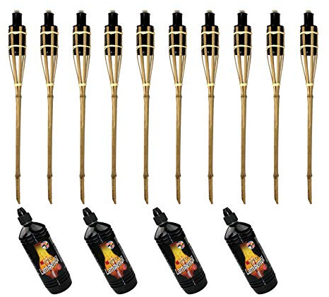 Moritz 10 x bambufacklar fackla 90 cm standard natur 4 x 1 000 ml lampolja trädgårdsfacklor oljefacklor trädgård dekoration oljelampa gångljus
