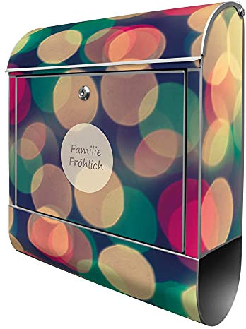 banjado Design Briefkasten mit Zeitungsfach 38,5 x 46,5 x 13cm / Postkasten mit Zeitungsrolle/Stahl Briefkasten bunt/Wandbriefkasten A4 Einwurf, Montagematerial, Lichtpunkte Weiß Grün Rot