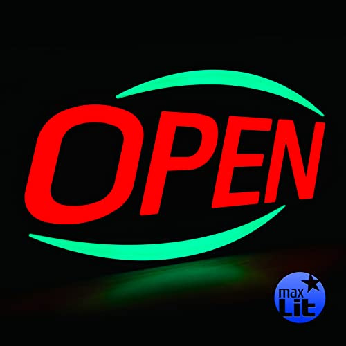 MaxLit 32'' X 17'' New Jumbo ULTRA BRIGHT LED Open Sign — Remote Controlled — Dynamic Light Modes — Enhance Your Business Presence [Red/Green]