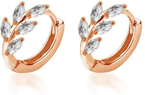 CZ-Blatt Knorpel Huggie Kleine Creolen für Frauen Mädchen 925 Sterling Silber Zirkonia Cluster Blätter Runde Ohrstecker Tragus gepiercte Ohr Endlose Creolen 8 mm, Mit 18 Karat Weißgold oder Rotgold