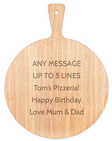 Personalised Custom Pizza Board Any Message Pizzeria Name Circle Serving Tray Handle Paddle Round Wooden 45x34cm