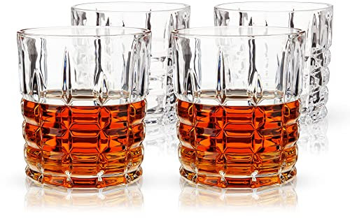 Viski Highland D.O.F Set of 4, Lead-Free Crystal, Classic Lowball Cocktail Barware, 10 oz, Double Old Fashioned Glass