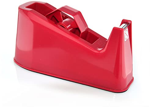 Dispensador de Cinta Adhesiva de Sobre Mesa (Apto 66 o 33 mts) - REF 0501R- Alto peso, Gran Calidad y Duración. (Rojo)