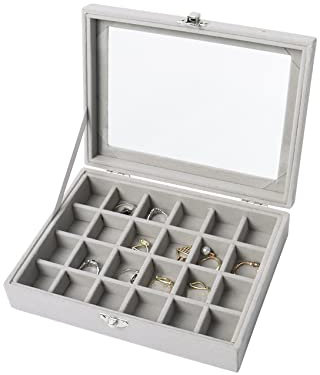 Nideen 24 Grids Earring Storage Organiser, Velvet Jewellery Box Earring Box, Jewellery Storage Display Box for Rings, Earrings, Charms, Pendants, Grey
