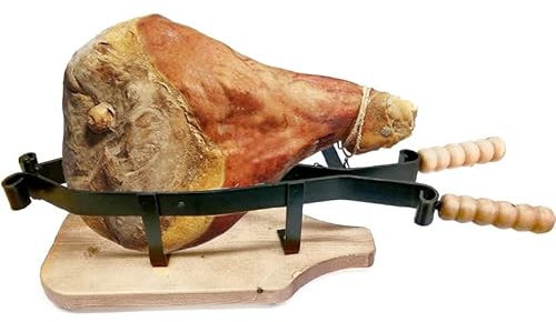 VIRSUS Porta prosciutto con Base e Manici in Legno e morsa in Ferro Verniciato, misuro 58x18 cm, fermaprosciutto per Taglio preciso a Mano a Coltello prosciutto Intero