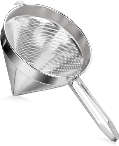 Soro Essentials- 12 Stainless Steel China Cap Strainer Fine Mesh- Cone Shaped Strainers Food Strainer Juice Strainers Kitchen Tools Food for Straining Seeds Beans Sauces Home Kitchen
