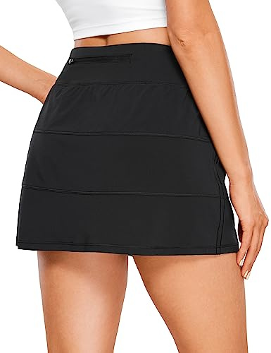 CRZ YOGA High Waisted A line Golf Skirts Black Medium