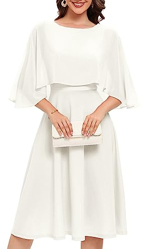 Fynadressr Women Cape Dress with Chiffon Overlay Cocktail Party Wedding Guest Formal Dresses