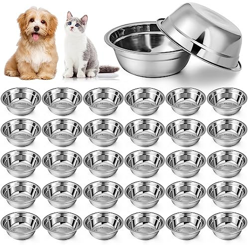 Zhehao 30 Pcs Dog Bowls Stainless Steel Bulk for Pet Puppy Cat, 10 oz