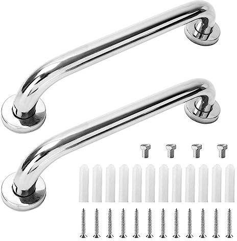 Holdfiturn 2Pcs Bathroom Handrail Safety Grab Bar Bathroom Support Handle Steel Bath Shower Toilet Hand Rail Assist Bath Handle for Handicap Elderly Senior 30cm