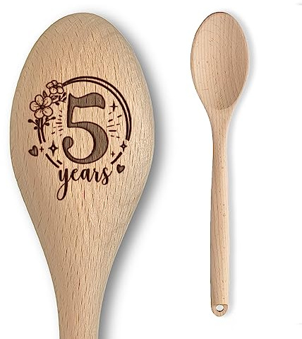 Five Years Anniversary Engraved Wooden Spoon | Gift for 5th Fifth Year Couples Wood Wooden Wedding Anniversary | Perfect Married Present for Him or Her