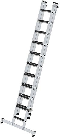 PROREGAL Stufen-Schiebeleiter 2-teilig mit nivello-Traverse und Clip-Step R13 1x11 + 1x10 | Leiter, Teleskopleiter, Trittleiter, Bockleiter, Sprossen-Doppelleiter