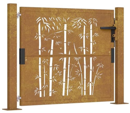 vidaXL Portail de Jardin, Portillon de Patio, Barrière de Sécurité, Porte d'Extérieure Terrasse, 105x105 cm Acier Corten Design de Bambou