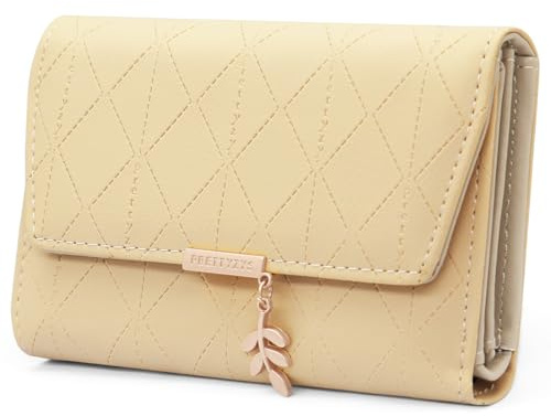 REETEE Damen Geldbeutel aus Weichem Veganem Leder Kleine Portemonnaie Damen mit Vielen Fächern, Mini Portmonee mit Münzfach und Kartenfächer Frauen Geldbörs (M-Aprikose)